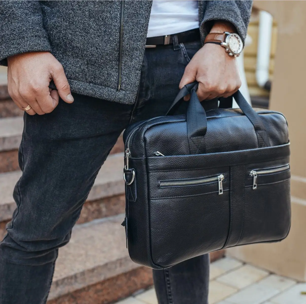 Мужская сумка для ноутбука и документов 39x28×8,  портфель для офисной работы, черный Каменское - изображение 12