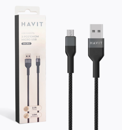 Кабель USB MicroUSB Havit HV-CB621C 2,1А 1м чорний Житомир