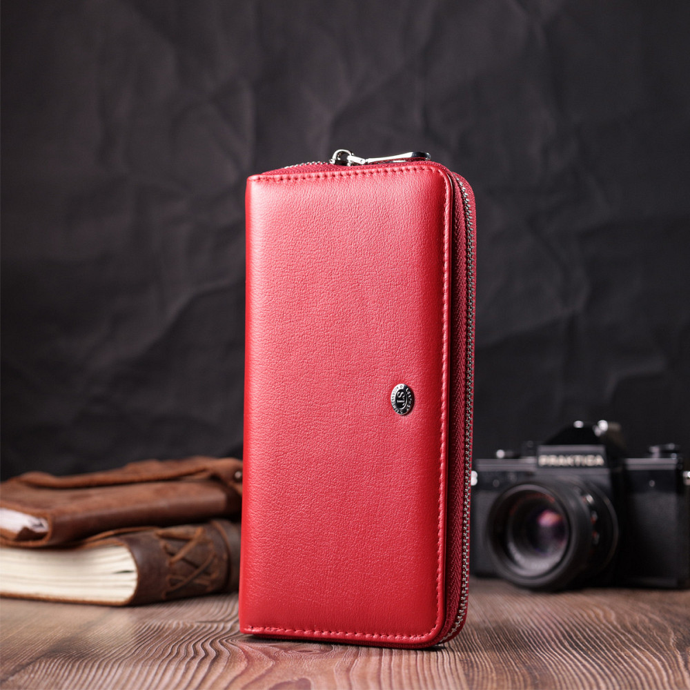 Стильный кошелек-клатч для женщин на одно отделение из натуральной кожи ST Leather 22561 Красный Киев - изображение 8