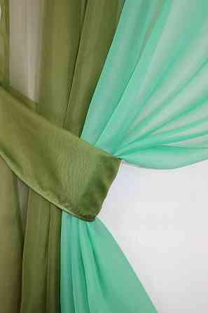 Кухонные шторы VR-Textil № 017к комбинированные с подвязками оливковый с лазурным 265х170 см (52-0008) Киев