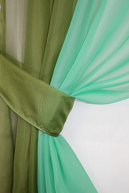 Кухонные шторы VR-Textil № 017к комбинированные с подвязками оливковый с лазурным 265х170 см (52-0008) Киев - изображение 3