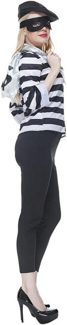 Жіночий костюм грабіжниці  46-48 L розмір комплект бандитки топ у смужку, штани маска, шапка, сумка, образ для Хелловіну карнавалу Київ - фото 4