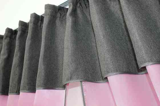 Кухонні штори VR-Textil № 073к з ламбрекеном і підхватами рожевий із сірим 270х170 см (52-0289) Київ