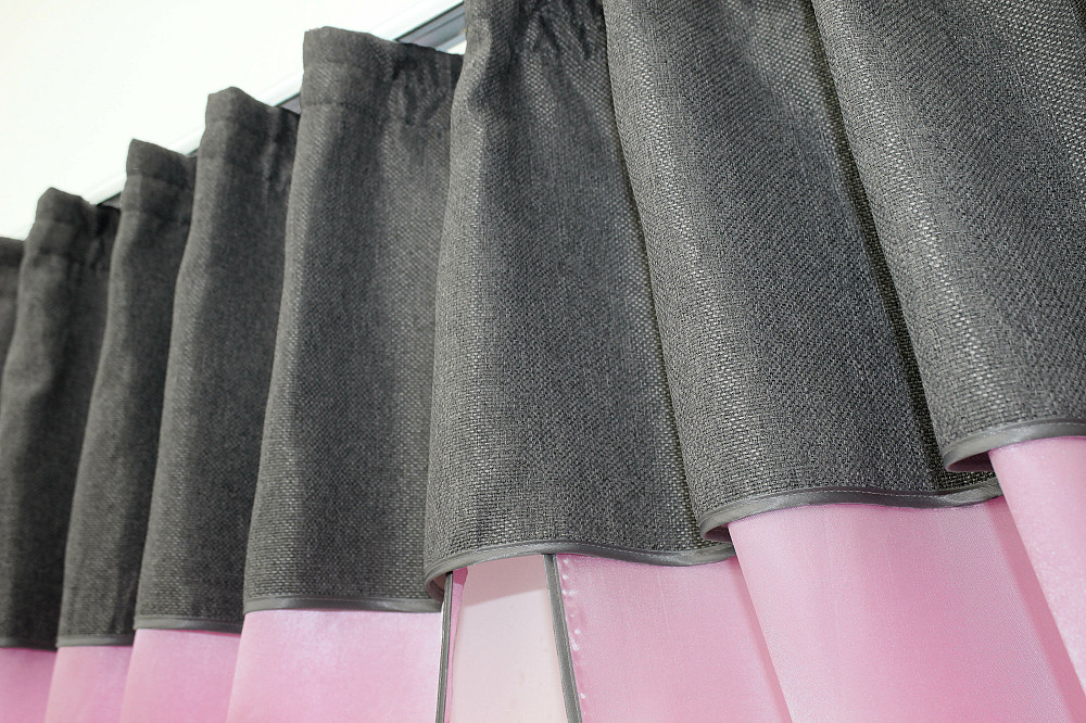 Кухонні штори VR-Textil № 073к з ламбрекеном і підхватами рожевий із сірим 270х170 см (52-0289) Київ - фото 4