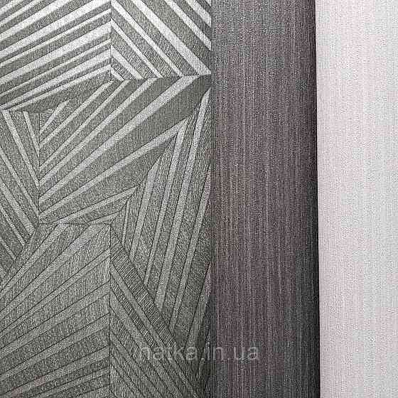 Шпалери метрові вінілові на флізелін дизайнерські Erismann Elle геометрія абстракція смуги сріблом на чорному Київ