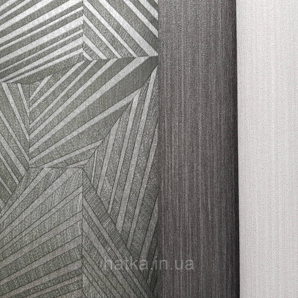 Шпалери метрові вінілові на флізелін дизайнерські Erismann Elle геометрія абстракція смуги сріблом на чорному Київ - фото 2