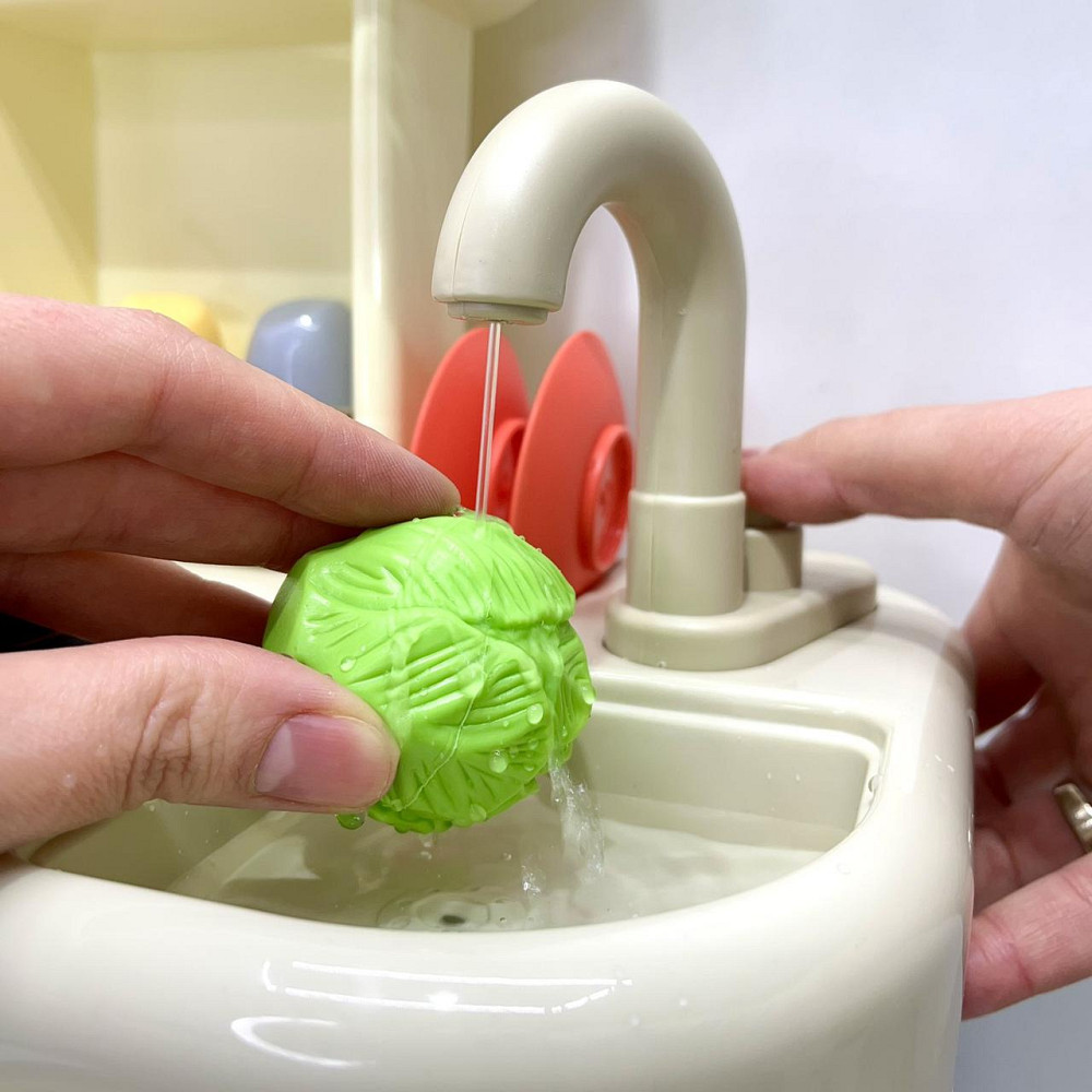 Кухня 42 предмети посуд продукти плита мийка-льюча вода пар музика світло на батарейках Бірюзова (16890A) Чернігів - фото 7