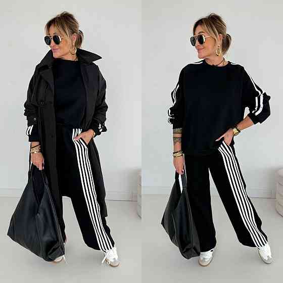 Женский теплый костюм двойка батал с лампасами пума плюш Черный, 52/54 Одесса