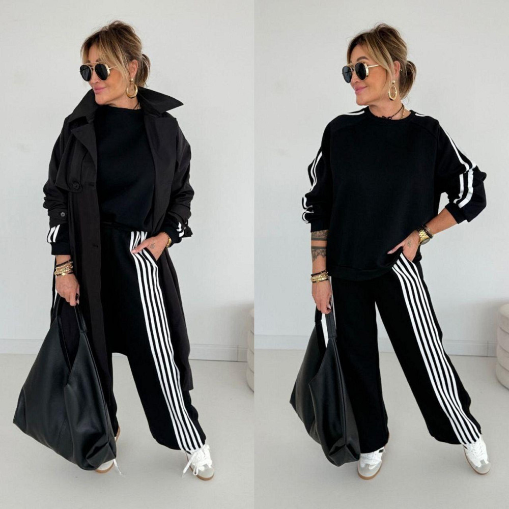 Женский теплый костюм двойка батал с лампасами пума плюш Черный, 52/54 Одесса - изображение 1