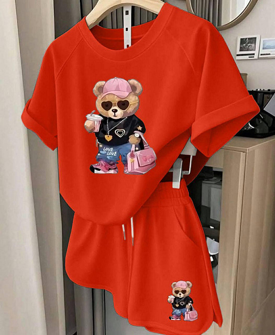 Женский стильный повседневный костюм с рисунком двунить Оранжевый, 48/50 Одесса - изображение 1