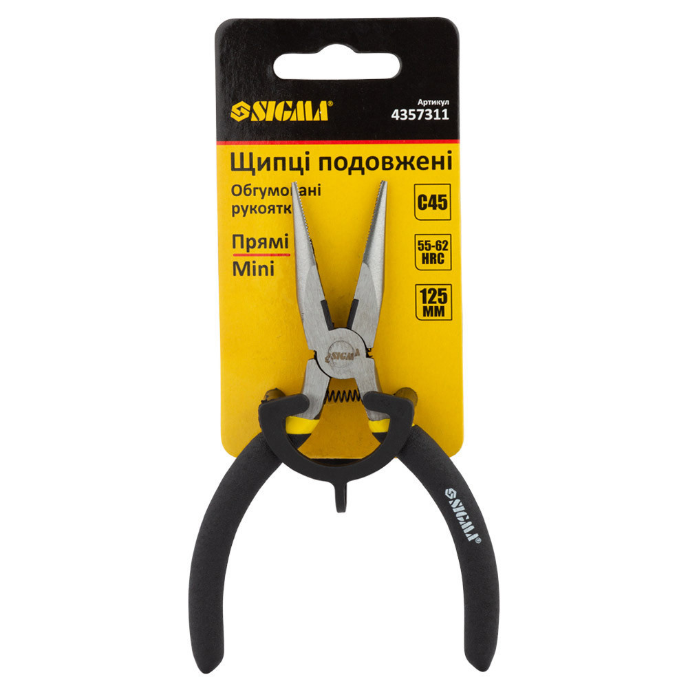 Довгогубці прямі 125 мм прогумовані ручки Mini SIGMA (4357311) Київ - фото 3