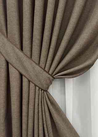 Комплект готовых штор VR-Textil Лен ALORA-TON № 1873ш Какао 120х290см 2 шт (39-972) Киев
