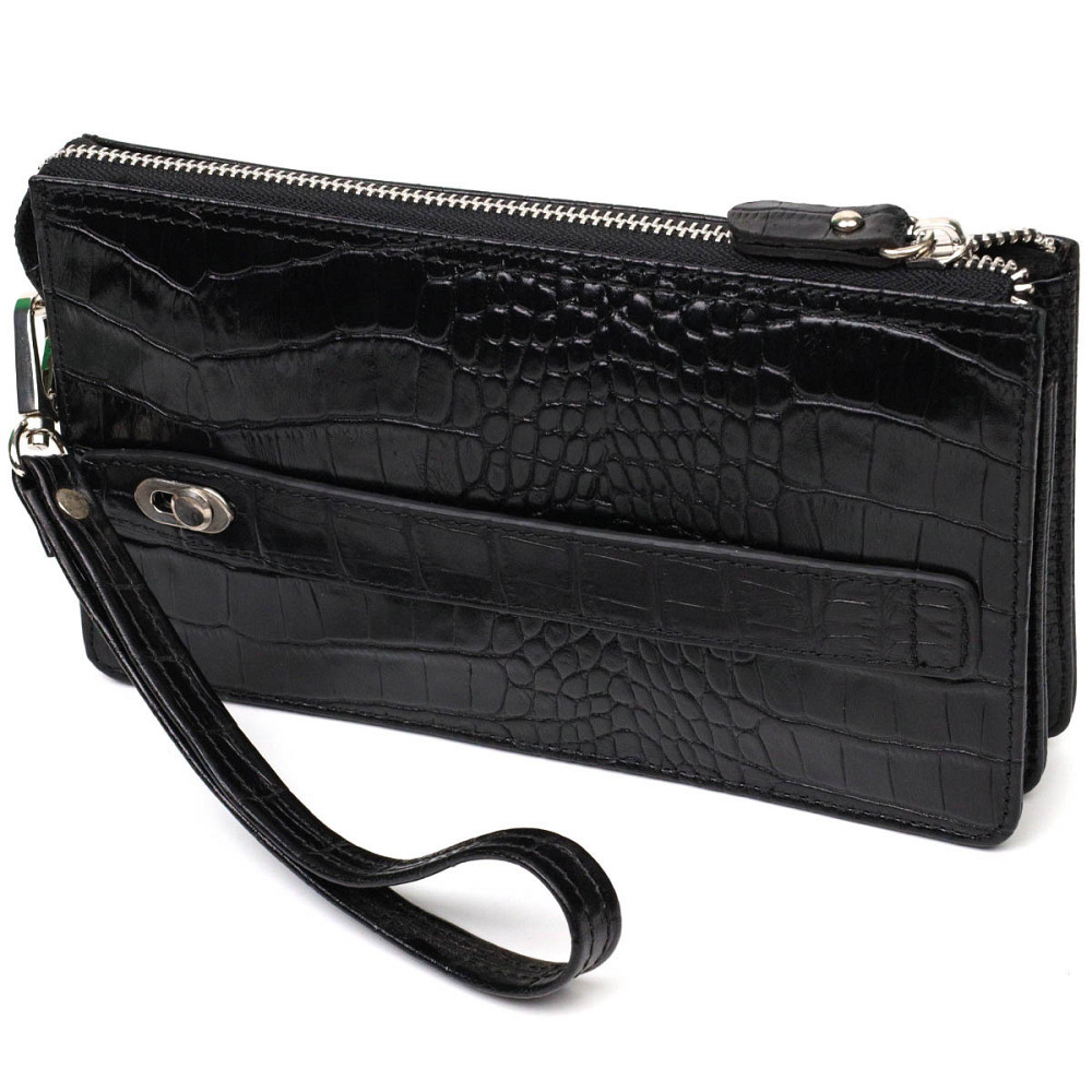 Клатч чоловічий на два відділення з натуральної шкіри з тисненням під крокодила Чорний (BOND) Київ - фото 7