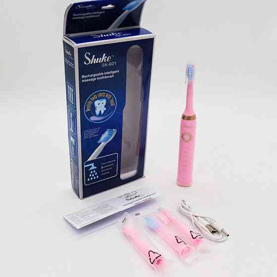 Электрическая зубная щетка, 4 насадки, Shuke, Розовая/ Аккумуляторная зубная щетка / Ультразвуковая электрощетка Киев