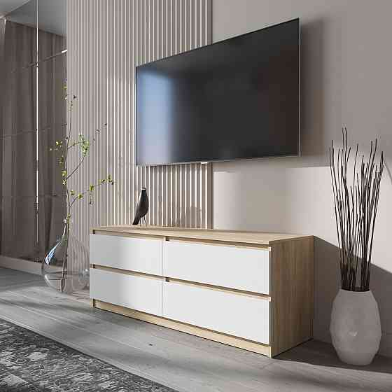 Тумба под телевизор VAYS R-6 Дуб Сонома-Белый фасад, 4 ящика без ручек, ЛДСП, 140×40×53 см Львов