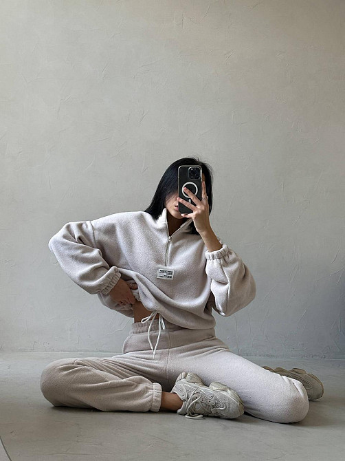 Женский повседневный теплый флисовый костюм двойка турецкий двухсторонний флис Молочный, 48/50 Одесса - изображение 3