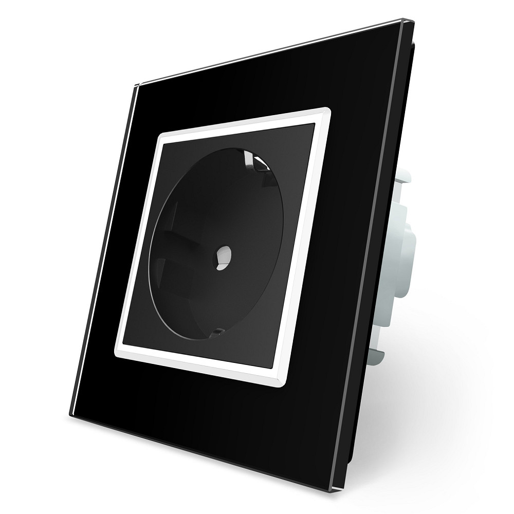 LIVOLO Електрична розетка з заземленням LIVOLO, чорна з білою вставкою, шторки, скло, 250В 16А Коломия - фото 4