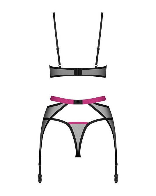 Комплект Obsessive Novenes 3-pcs set, XL/2XL, прозрачный лиф на косточках, стринги, пояс Sex Aura Киев - изображение 5