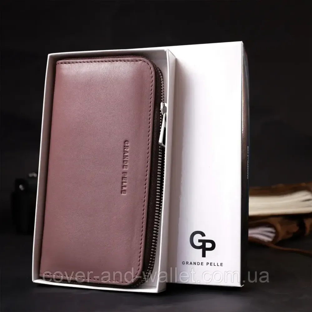 Фирменный кожаный кошелёк на молнии пудрового цвета ручной работы Grande Pelle Serpente Киев - изображение 9