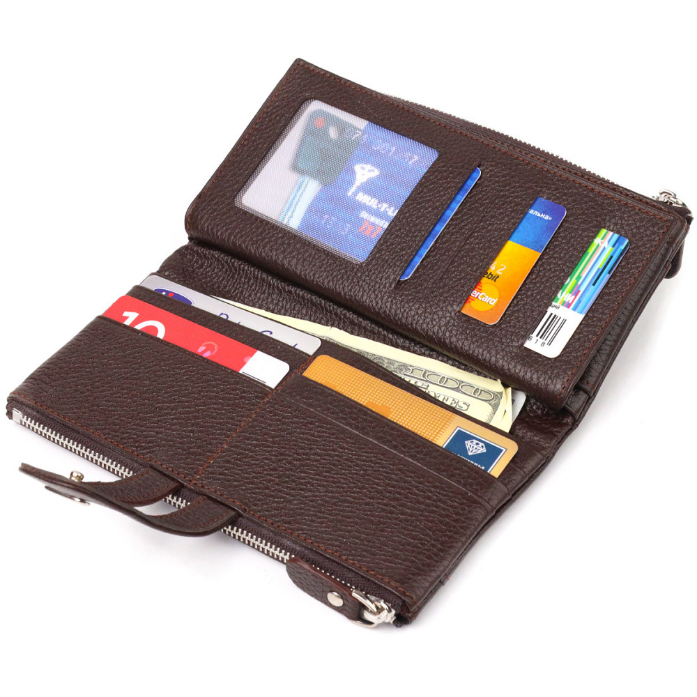 Практичний гаманець із натуральної зернистої шкіри Коричневий (CANPELLINI) Київ - фото 1