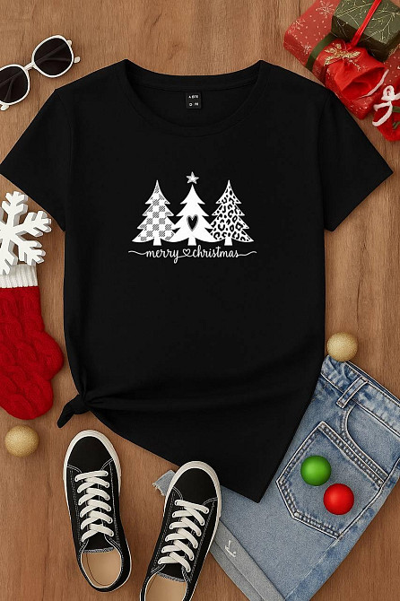 Новорічна футболка унісекс з принтом турецька кулір бавовна Чорна 3, 42/44 Одеса - фото 1