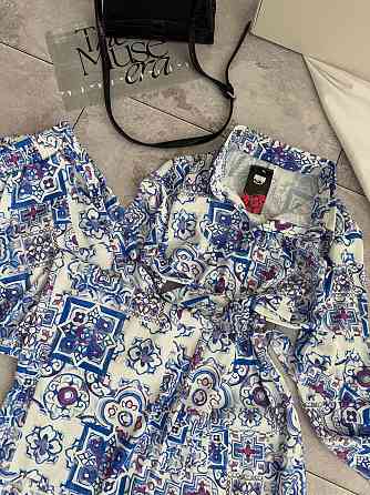 Женский легкий принтованный костюм двойка турецкий шелк Белый, 46/48 Одесса