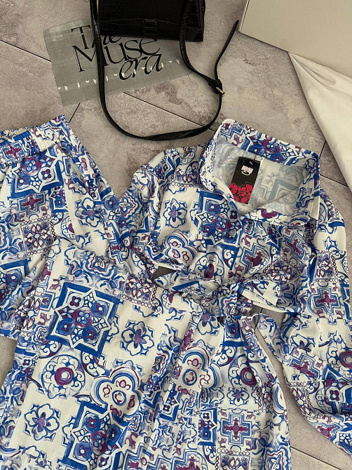 Женский легкий принтованный костюм двойка турецкий шелк Белый, 46/48 Одесса - изображение 2