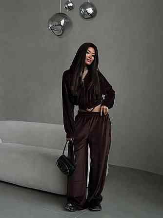 Жіночий стильний повсякденний велюровий костюм плюш-велюр Шоколад, 44/46 Одеса
