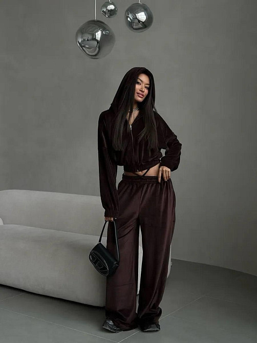 Женский стильный повседневный велюровый костюм плюш-велюр Шоколад, 44/46 Одесса - изображение 1