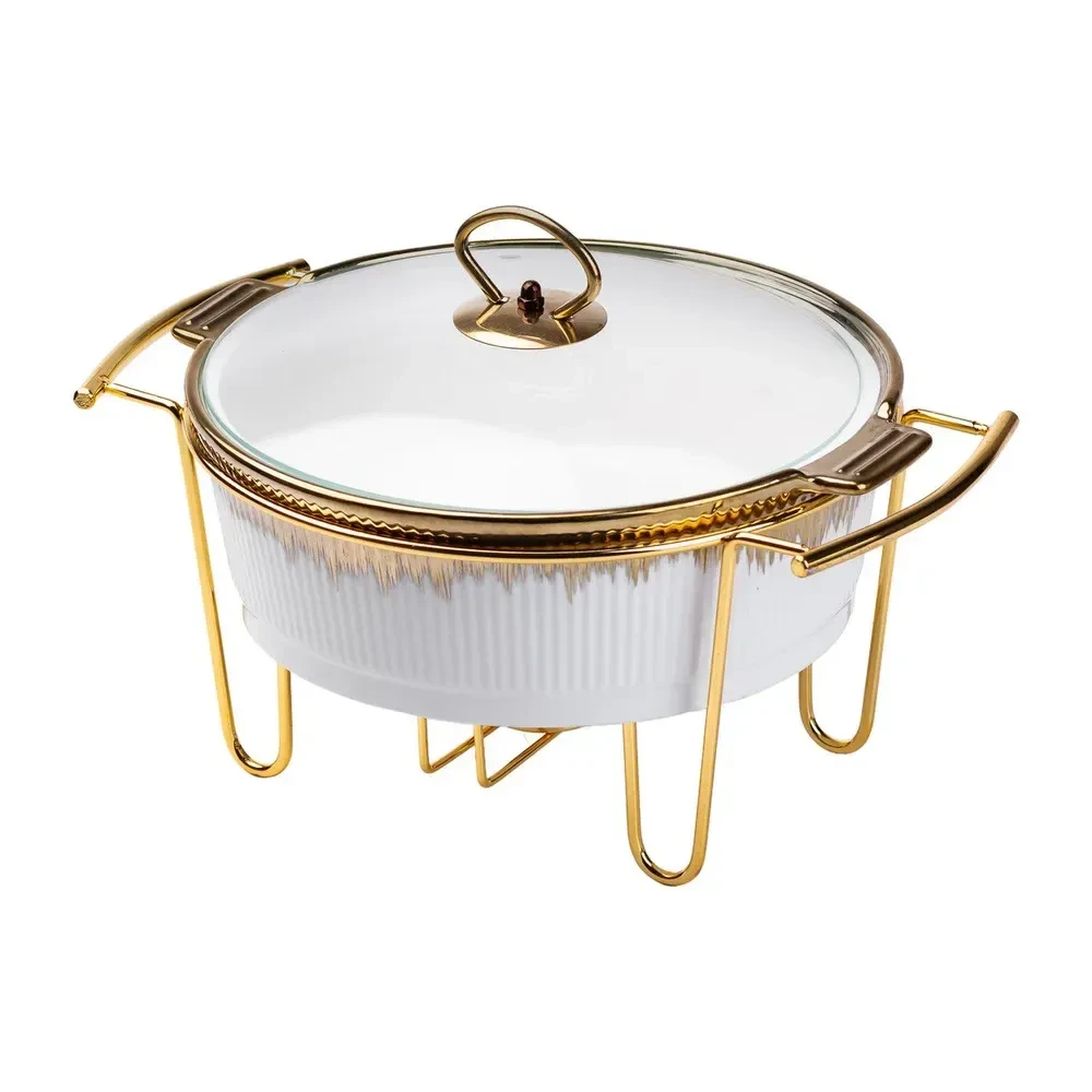 Yiwu Марміт порцелянаовий 1,5 літра настільний круглий круглий мармітниця з підігрівом Біла Коломия - фото 3