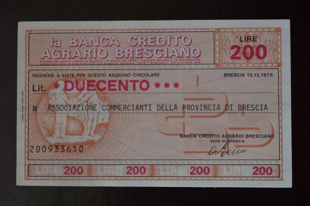 Чек. Италия 200 Лир 1976год (ЧК-1) ЛОТ 24 Полтава - изображение 1
