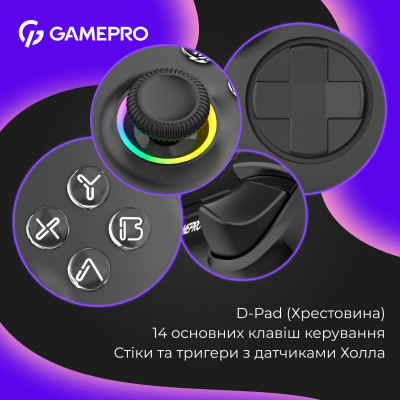 Геймпад GamePro із зарядною станцією BT 5.3/USB/2.4 ГГц (Switch/PC/iOS/Android) RGB Black (GPX13BDOC) Вінниця - фото 5