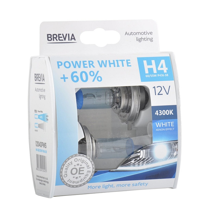 Галогенова лампа Brevia H4 12V 60/55W P43t Power White +60% 4300K S2 Киев - изображение 1