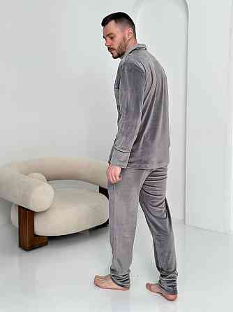 Пижама мужская велюровая на пуговицах Серый XL Харьков