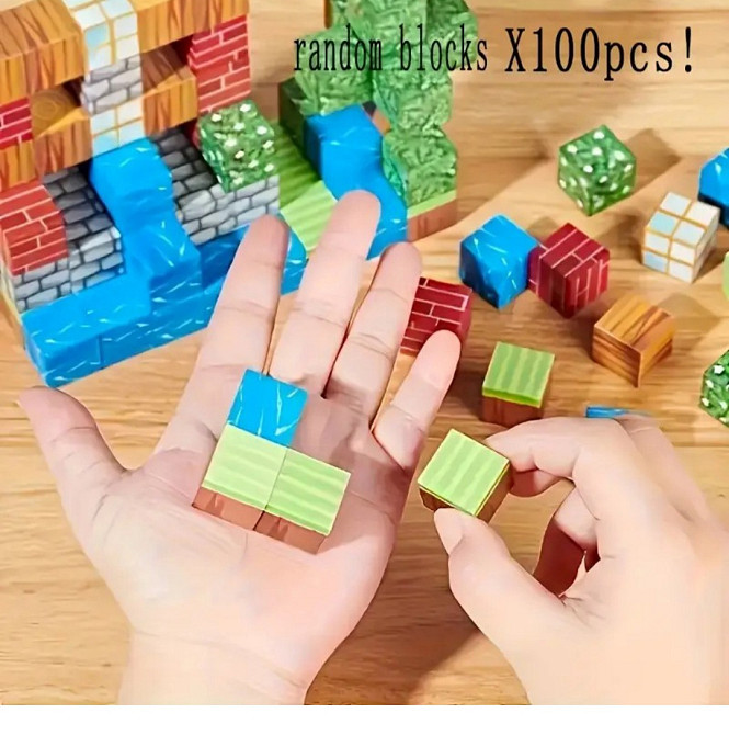 Магнитный конструктор Minecraft Ассорти 48 деталей + 3 фигурки — магнитные блоки Майнкрафт My World Киев - изображение 2