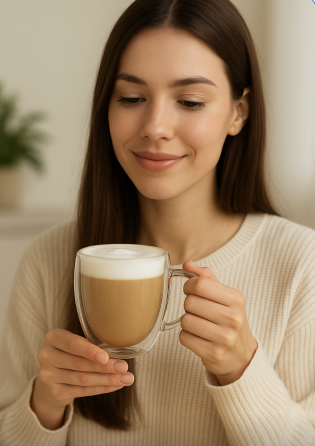 Чашка з подвійними стінками та ручкою боросилікатне скло прозора 400 мл Вінниця