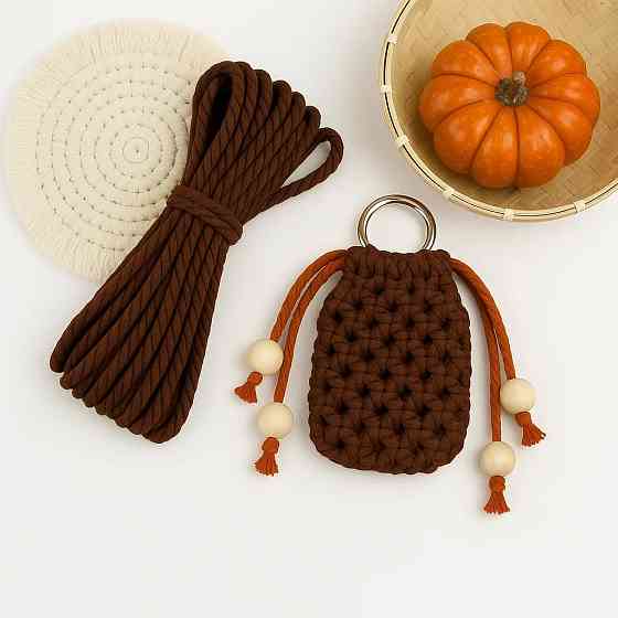 Набір макраме для ручного в'язання чохла для навушників і аксесуарів 8х7см коричневий для рукоділля,творчості Кам'янець-Подільський