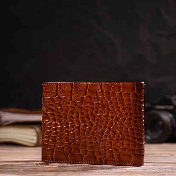 Сучасний гаманець для чоловіків з натуральної шкіри з тисненням під крокодила CANPELLINI 21574 Коричневий Київ