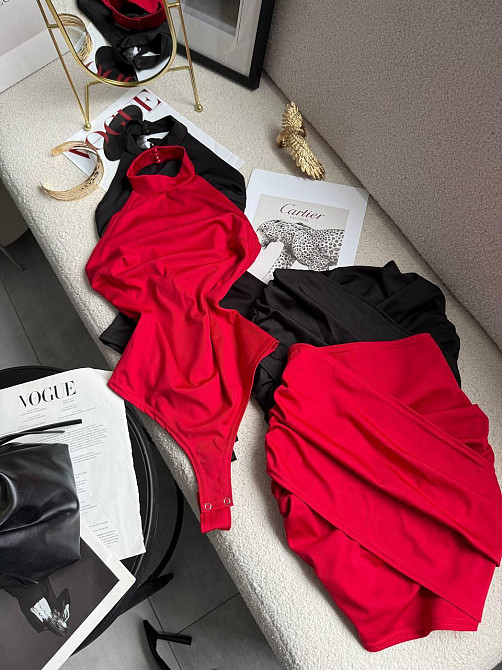 Женский стильный привлекательный костюм двойка боди + юбка микродайвинг Красный, 42/44 Одесса - изображение 7