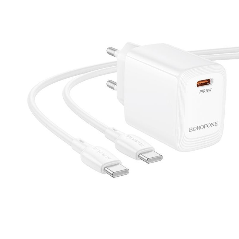 Мережевий зарядний пристрій з кабелем BOROFONE BN26 Fuente single-port PD20W charger set (C to C) (EU) White Одеса - фото 5