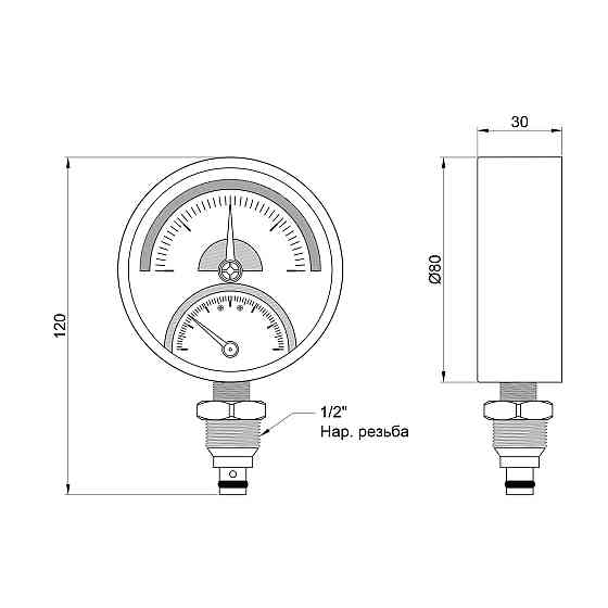 Термоанометр Thermo Alliance Standart 80 мм 1/2", нижнє під'єднання SD1724B Київ