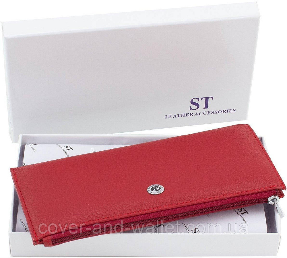 Компактний тонкий шкіряний жіночий гаманець на блискавці червоний ST 025 Київ - фото 10