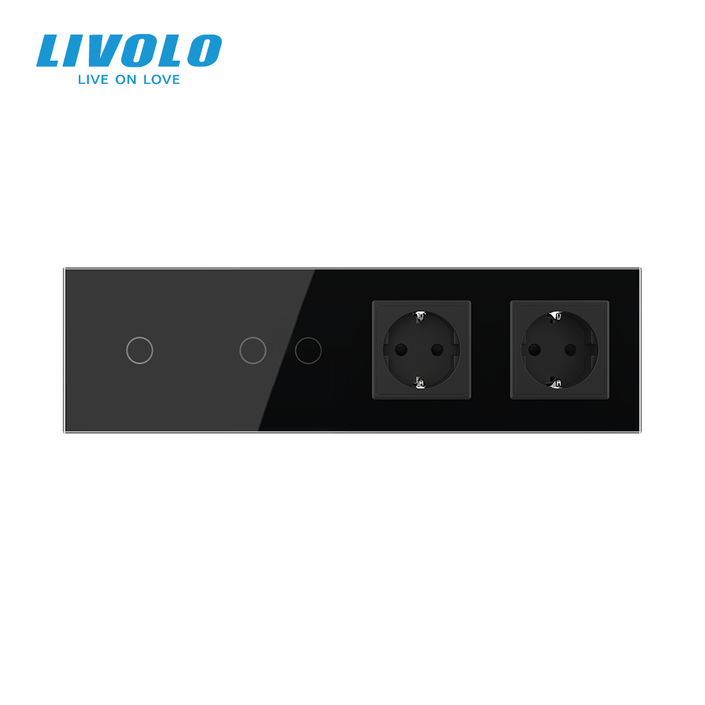 LIVOLO Сенсорний вимикач 3 сенсора (1-2) 2 розетки Livolo чорний скло (VL-C701/C702/C7C2EU-12) Коломия - фото 10