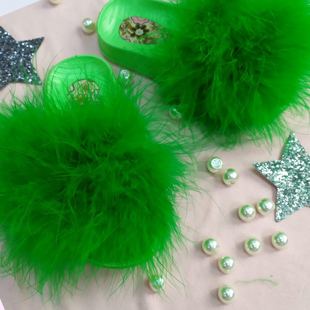 Дівчачі шльопанці PaGo пухнастики літо зелені Одеса - фото 3