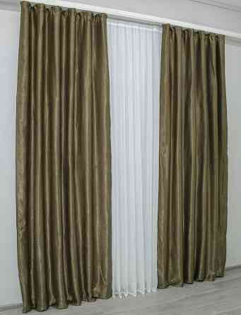 Комплект готових штор VR-Textil Льон Парма № 1044ш Оливково-коричневий 150х270 см 2 шт (30-844) Київ