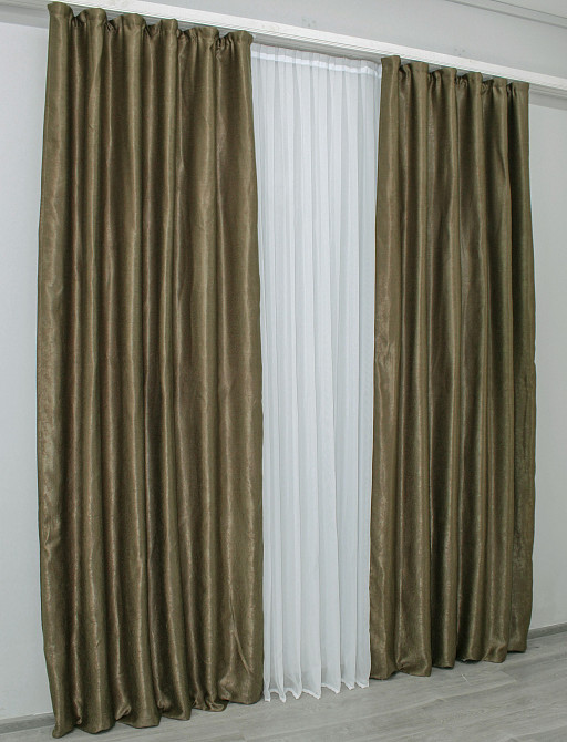 Комплект готових штор VR-Textil Льон Парма № 1044ш Оливково-коричневий 150х270 см 2 шт (30-844) Київ - фото 5