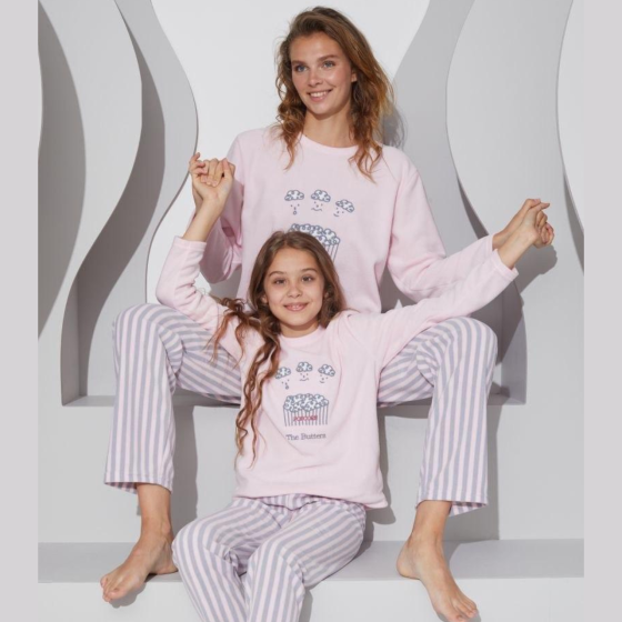 Піжами Family Look мама донька піжама жіноча+для дівчинки на флісі полар зимова рожева попкорн Одеса