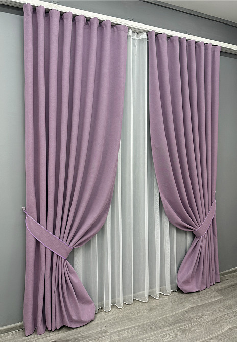 Комплект штор VR-Textil 100% блэкаут ASHEN NIGHT 150х270 2шт и Тюль 600х270 1844ш-1153т сиреневый с белым 71-083/5 Киев - изображение 2