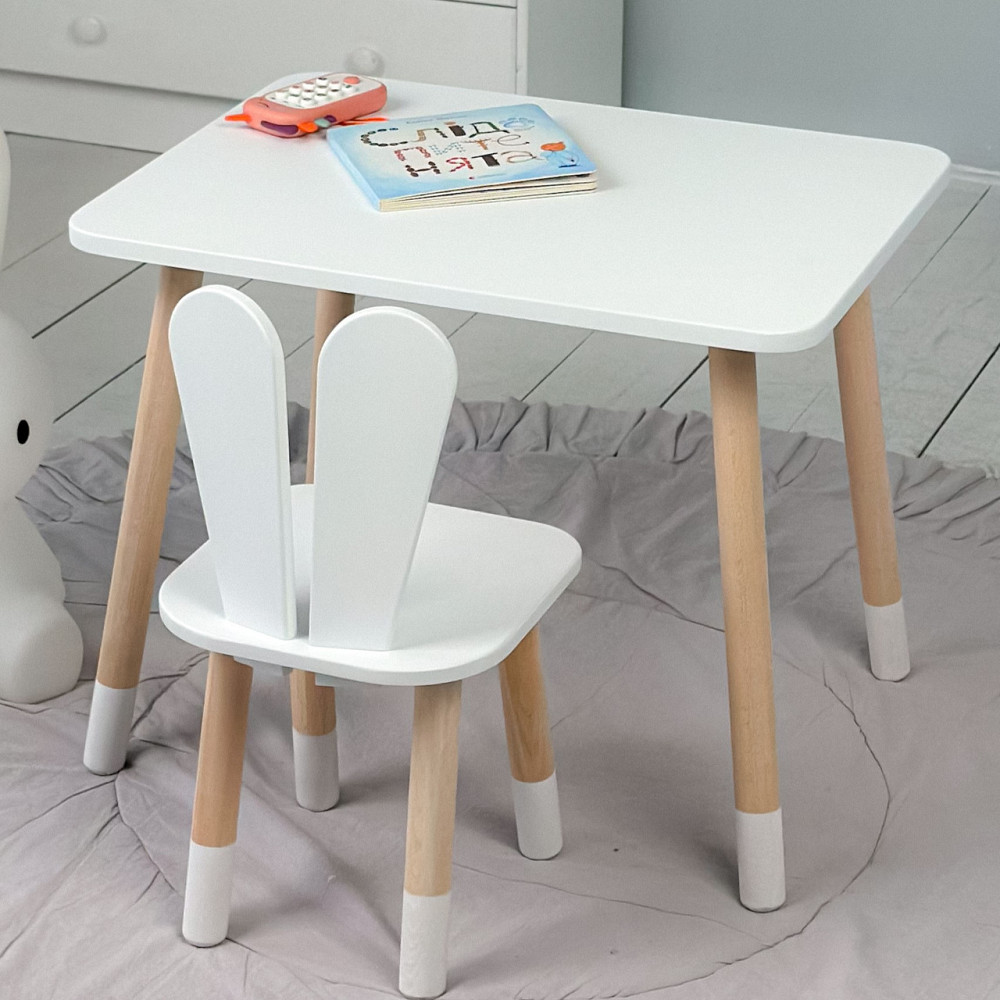 Прямоугольный стол и стул детский белоснежный зайчик. Столик белый детский столик Киев - изображение 8