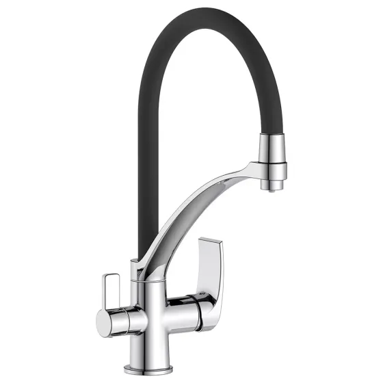 Змішувач для кухні під фільтр Frap F4369 з гнучким виливом, хром/чорний Київ